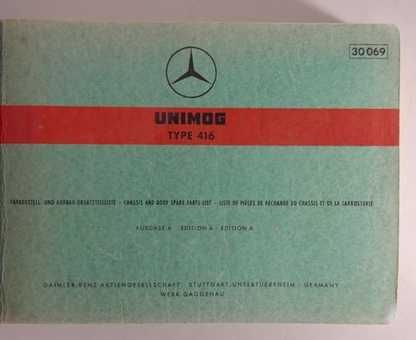 Teilekatalog / Ersatzteilliste Mercedes-Benz Unimog Typ 416 Stand 07/1967