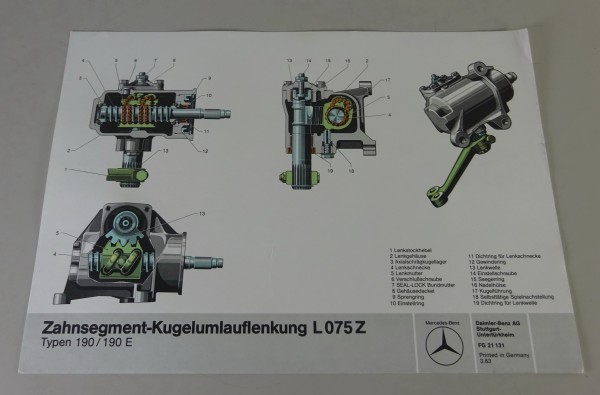 Schnittbild Mercedes-Benz Zahnsegment-Kugelumlauflenkung L075Z in W201 von 1983