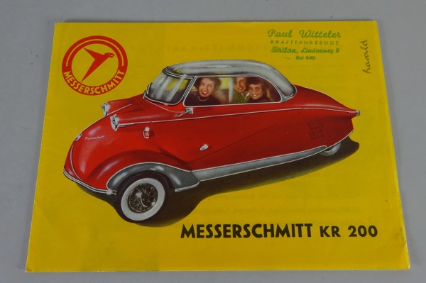 Prospekt / Broschüre Messerschmitt Kabinenroller KR 200 Stand 1955