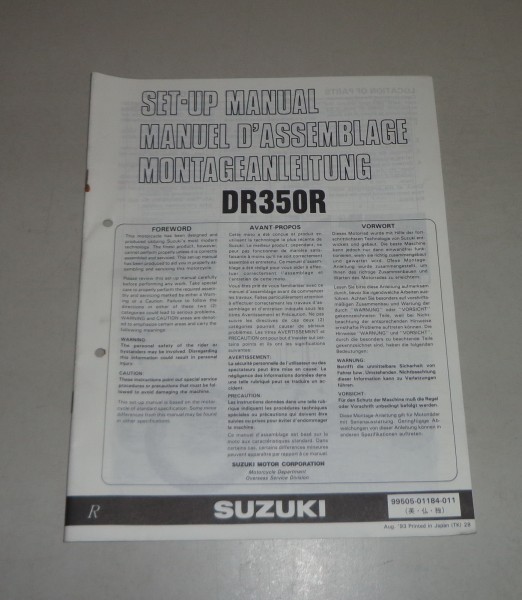 Montageanleitung / Set Up Manual Suzuki DR 350 Stand 08/1993