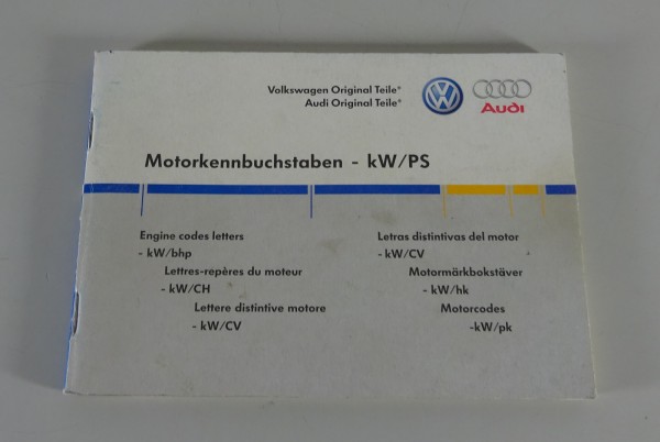 Verzeichnis / Übersicht VW + Audi Motorkennbuchstaben MKB ab Bj. 1950 Stand 2004