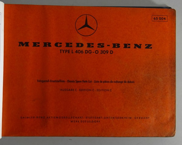 Teilekatalog Fahrgestell Mercedes Benz L 406 DG / O 309 D T2 DüDo Stand 09/1970