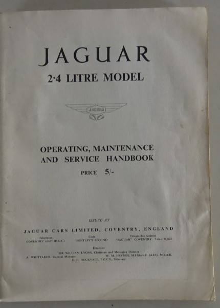 Owner´s Manual / Betriebsanleitung Jaguar Mk. 2 / Mark II 2,4 Litre Bj. 1959-69