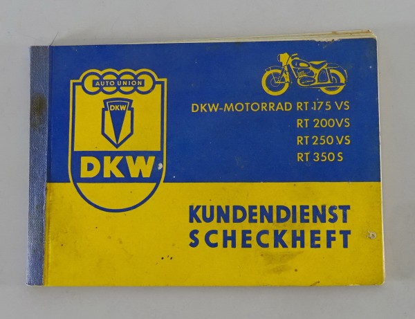 Scheckheft DKW RT 175 VS / 200 VS / 250 VS / RT 350 S blanko, ohne Einträge 1957