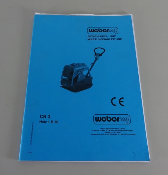 Betriebsanleitung Weber Rüttler / Rüttelplatte CR 3 mit Hatz Motor 1B20 von 2006