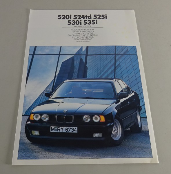 Prospekt Farben / Polster BMW E34 5er 520i 524td 525i 530i 535i Stand 02/1989