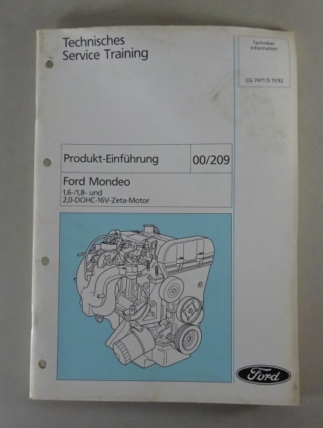 Werkstatthandbuch Technisches Service Training Einführung Ford Mondeo Motor 1992