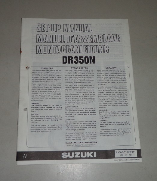 Montageanleitung / Set Up Manual Suzuki DR 350 Stand 08/1991