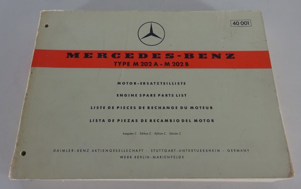 Teilekatalog Mercedes-Benz Motor Typ M 202 A / M 202 B Stand 01/1959 (40001)