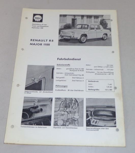 Shell Schmierplan für Renault R8 Major 1100 Stand 09/1964