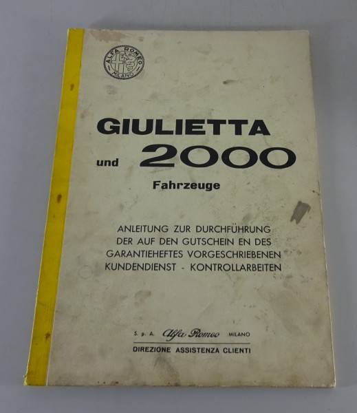 Anleitung Kundendienstscheckheft Alfa Romeo Giulietta, Giulia 2000 von 05/1962