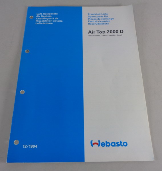 Teilekatalog Webasto Heiz- & Lüftungsgeräte Air Top 2000 D Stand 12/1994