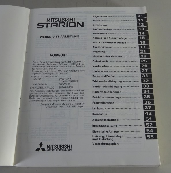 Werkstatthandbuch Grundhandbuch Mitsubishi Starion 2000 Turbo 180 PS Stand 1987