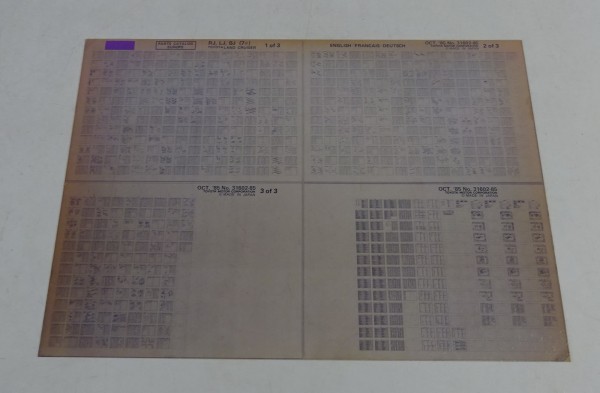 Microfich Teilekatalog / Ersatzteilliste Toyota Land Cruiser RJ, LJ, BJ 10/1985