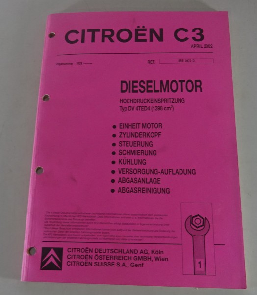 Werkstatthandbuch Citroen C3 1.4 liter Dieselmotor DV 4TED4 von 04/2002