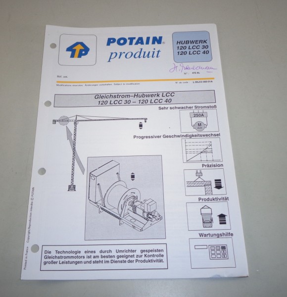 Produkt Datenblatt Potain Gleichstrom Hubwerk 120 LCC 30 - 120 LCC 40