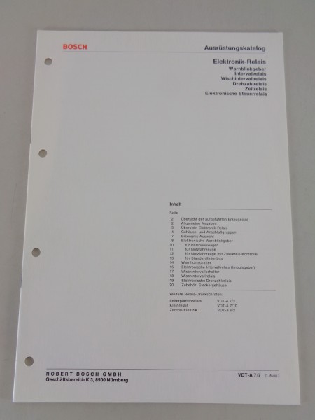 Teilekatalog / Ausrüstungskatalog Bosch Elektronik-Relais Stand 07/1977