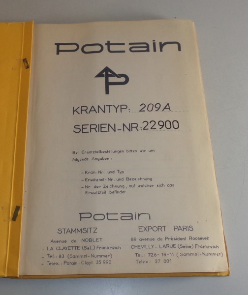 Betriebsanleitung / Handbuch Potain 209 A Kran von 03/1968