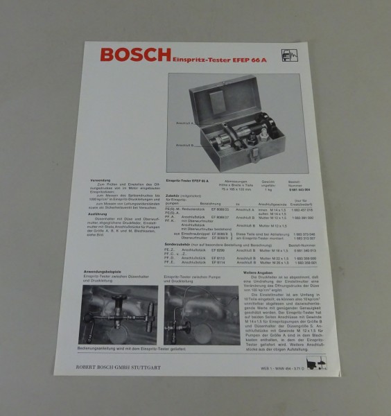 Prospektblatt / Broschüre Bosch Einspritz-Tester EFEP 66 A Stand 03/1971