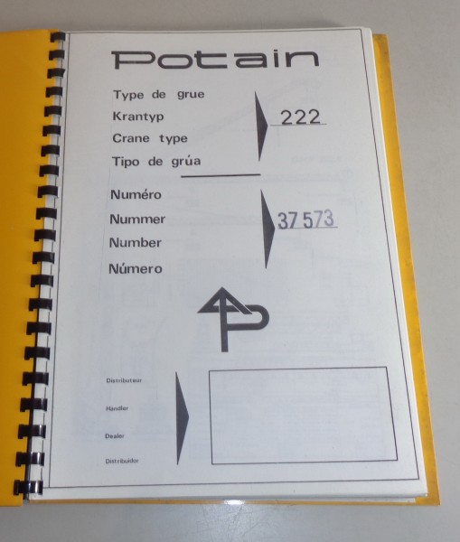 Teilekatalog / Liste des pièces détachées Potain GMR 222 A Kran Stand 03/1972