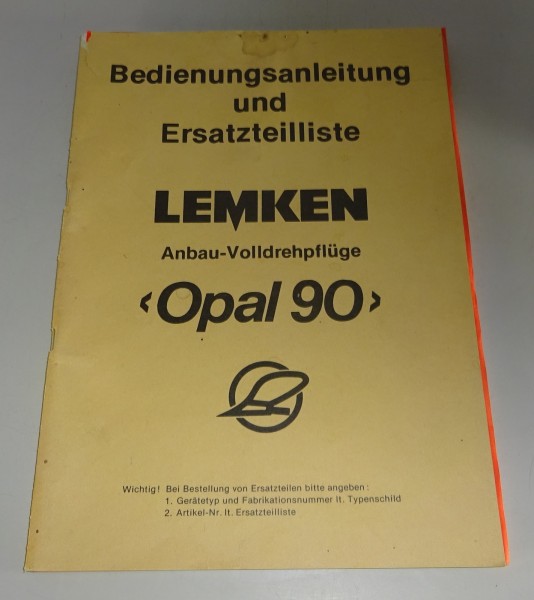 Teilekatalog Anbau-Volldrehpflug Lemken Volldrehpflug Opal 90