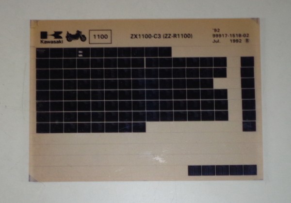 Microfich Ersatzteilkatalog Kawasaki ZZR1100 ZX1100 C3 Model 92 Stand 07/92