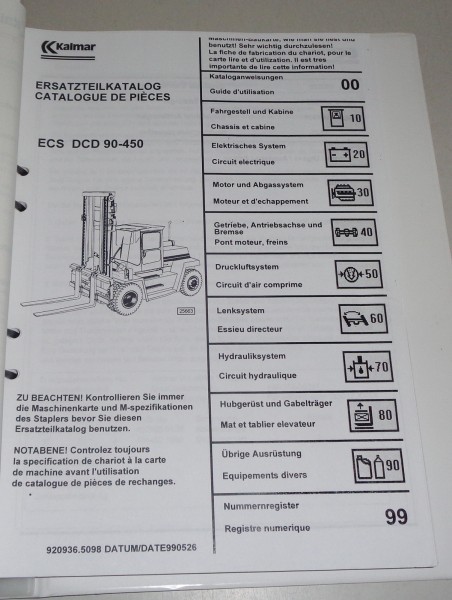 Teilekatalog / Ersatzteilliste Kalmar Gabelstapler ECS DCD 90 - 450