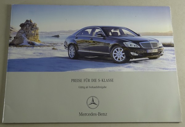 Preisliste Mercedes Benz S-Klasse W220 gültig ab Verkaufsfreigabe