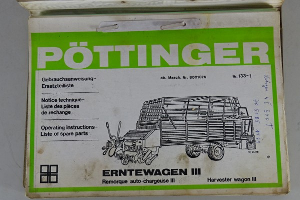Betriebsanleitung + Teilekatalog Pöttinger Erntewagen III von 1978
