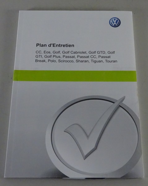 Plan d'entretien VW Golf + Cabrio, Passat, Polo, Sharan, Tiguan, Touran, Eos