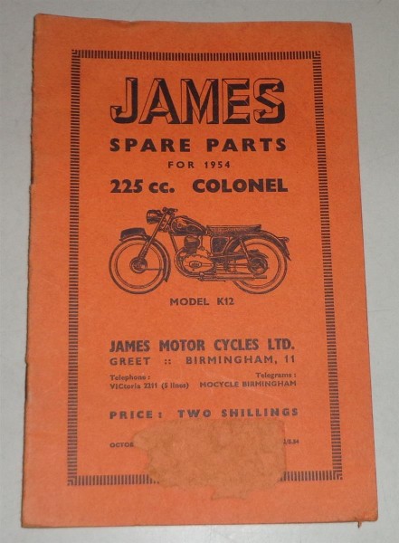 Teilekatalog / Spare Parts List James 225cc Colonel for 1954 Model