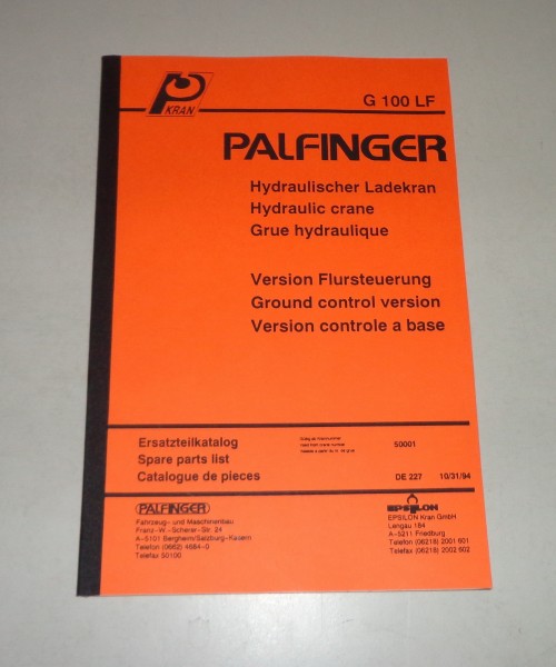 Teilekatalog / Spare Parts List Palfinger Krane G 100 LF Stand 10/1994