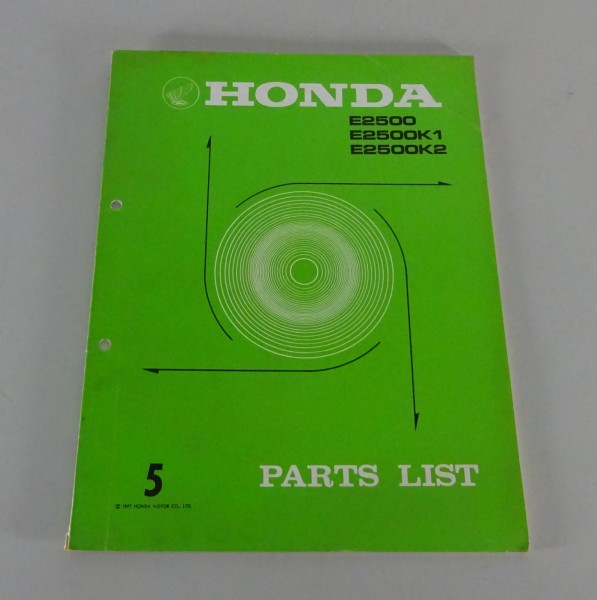 Parts Catalog / Parts List Honda Generator E 2500 / 2500 K1 / 2500 K2 from 1975