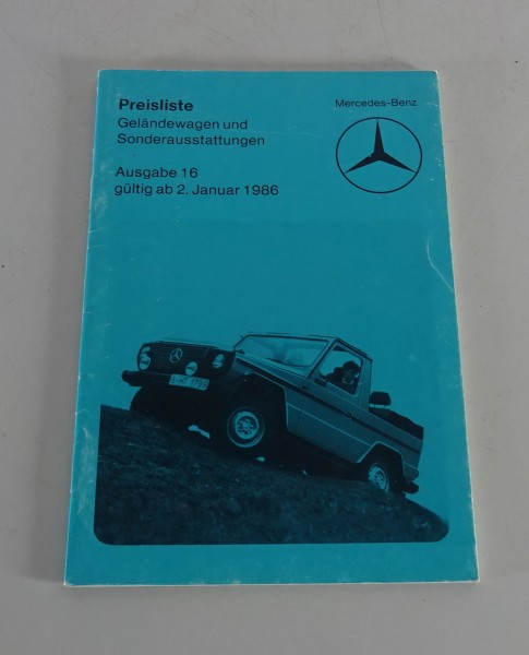 Preisliste Mercedes Benz G-Klasse W460 gültig ab 02/01/1986