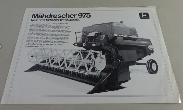 Prospektblatt / Broschüre John Deere Mähdrescher 975 Stand 12/1977