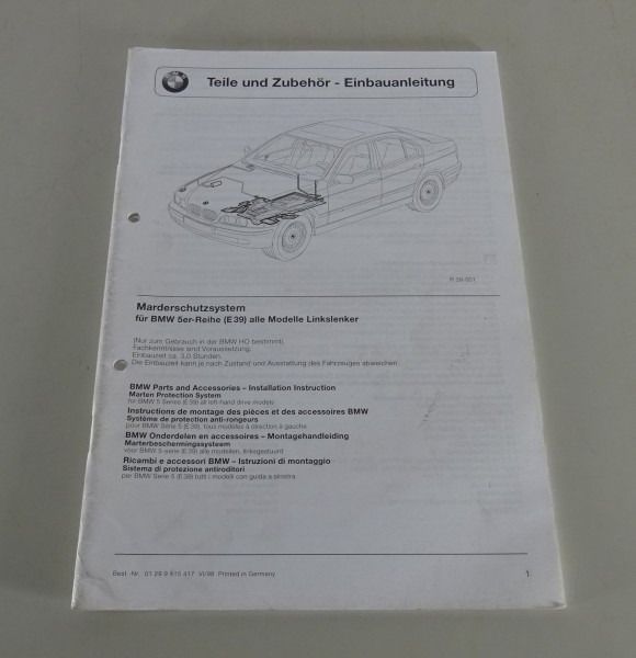 Einbauanleitung BMW Marderschutzsystem für E39 Stand 06/1998