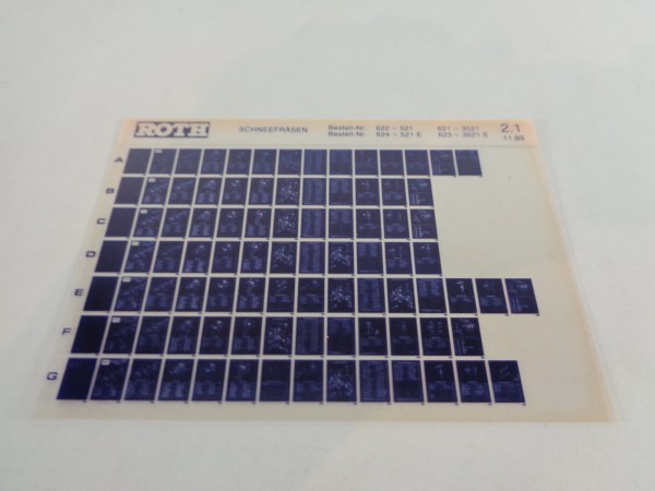 Microfich Teilekatalog Roth Toro Schneefräsen 521/521 E + 3521 / 3521 E 1989