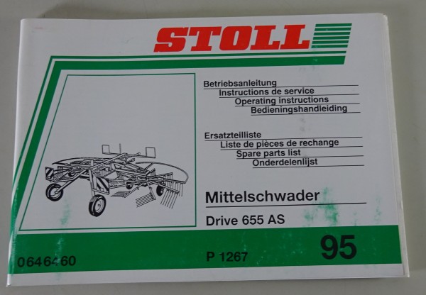 Teilekatalog / Betriebsanleitung Stoll Mittelschwader Drive 655 AS Stand 1995