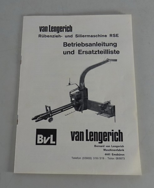 Betriebsanleitung + Teilekatalog BVL | Van Lengerich Rübenzieh- / Siliermaschine
