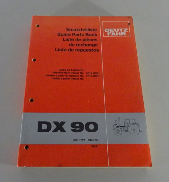 Teilekatalog / Ersatzteilliste Deutz Traktor DX 90 Allrad Stand 09/1981