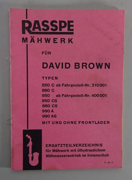 Teilekatalog Rasspe Mähwerk für David Brown 850 C/CS 880 C/CS 950 990 von 5/1964