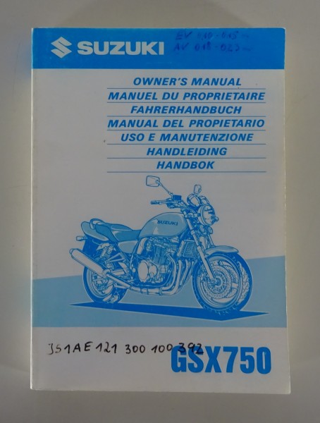 Betriebsanleitung Owner´s Manual Suzuki GSX 750 / GSX750 Stand 08/1997