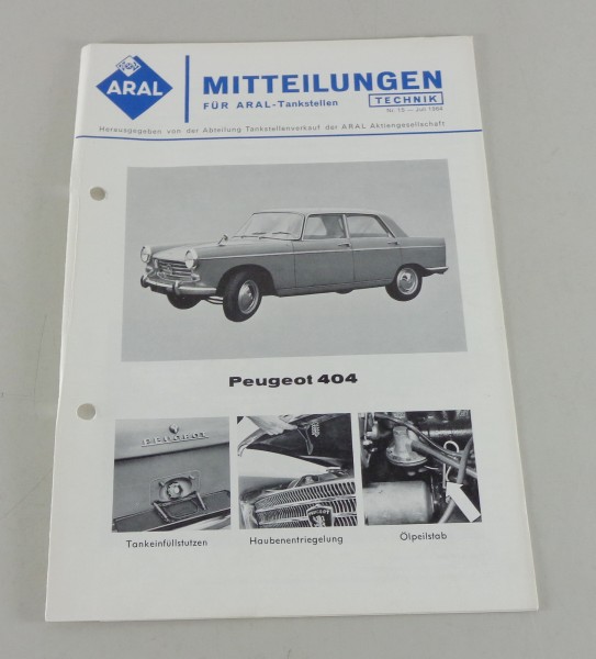 Service Mitteilung Aral Peugeot 404 von 07/1964