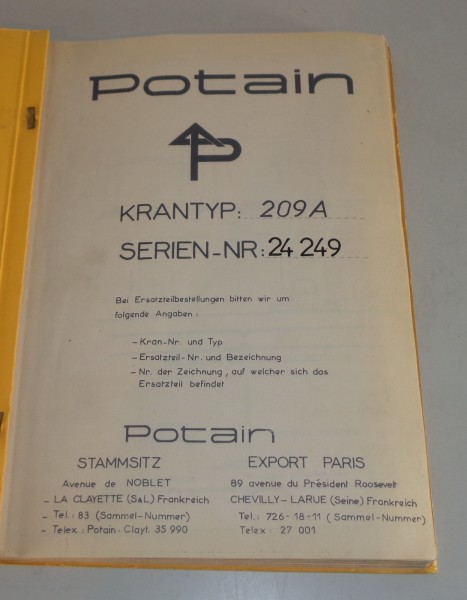 Betriebsanleitung / Handbuch Potain 209 Kran von 02/1969