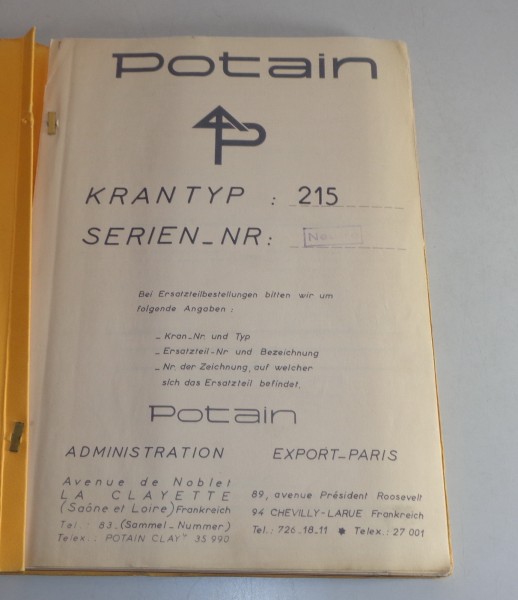 Betriebsanleitung / Handbuch Potain Kran 215 von 02/1968