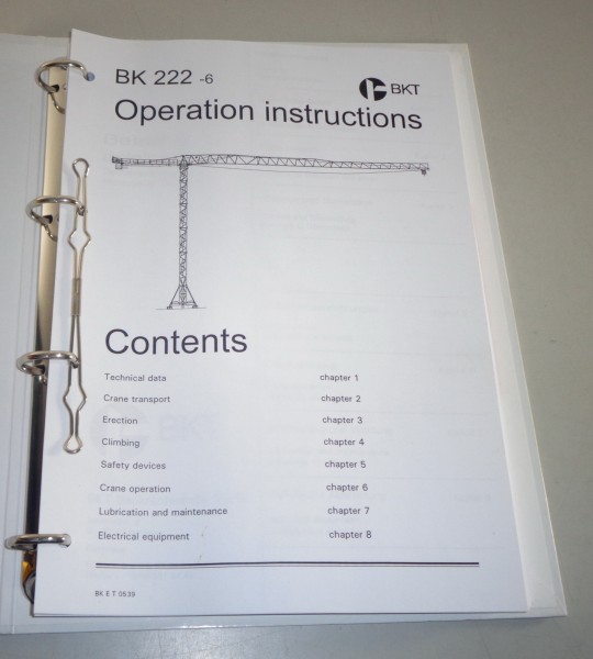 Operation instructions Potain BKT crane BK 222-6 from 07/1995