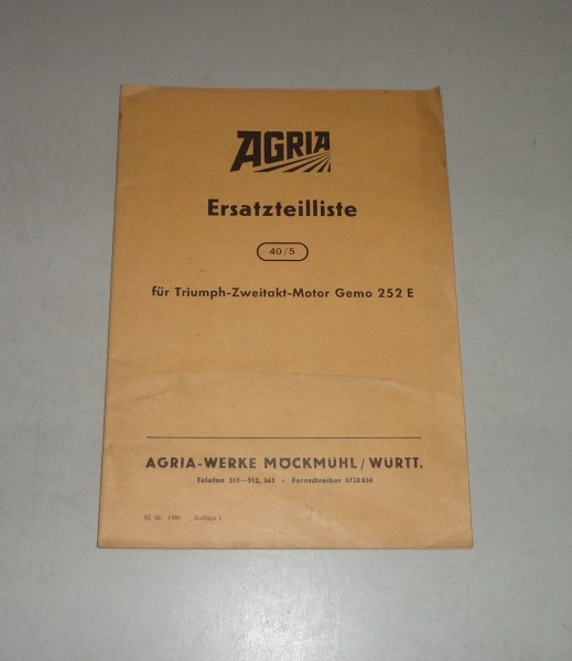Teilekatalog / Ersatzteilliste Agria Triumph Zweitakt Motor Gemo 252E - St. 1956