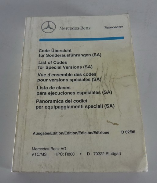 Code-Übersicht für Sonderausstattungen Mercedes Benz W124 W140 R129 W463 von ´96