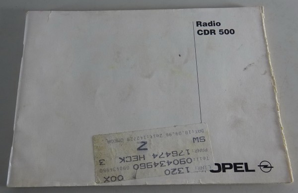 Betriebsanleitung / Bedienungsanleitung Opel Autoradio CDR 500 Stand 04/1996