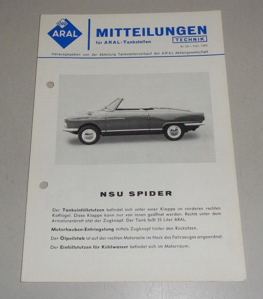Service Mitteilung Aral NSU Wankel Spider von 02/1965